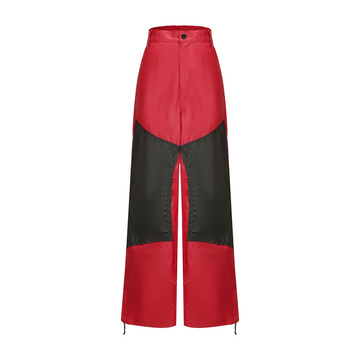 VANN VALRENCE Contrast Double-Knee Glossy Wide-Leg Pants-Pants-S-Free Shipping Leatheretro