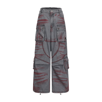 VANN VALRENCE Washed Distressed Multi-Pocket Utility Jeans-Jeans-S-Free Shipping Leatheretro
