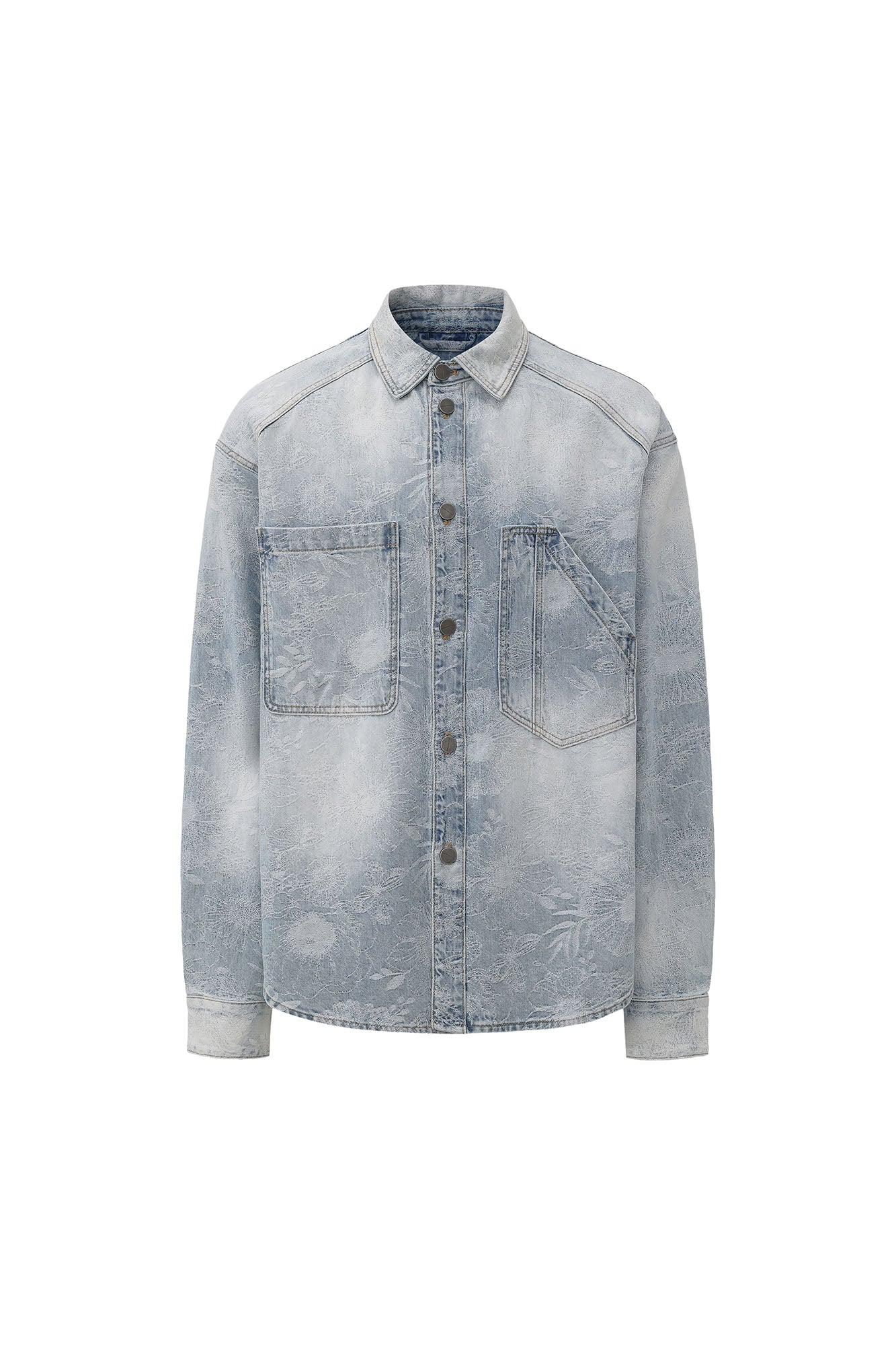 VANN VALRENCE Washed Floral Jacquard Denim Shirt-Shirt-S-Free Shipping Leatheretro
