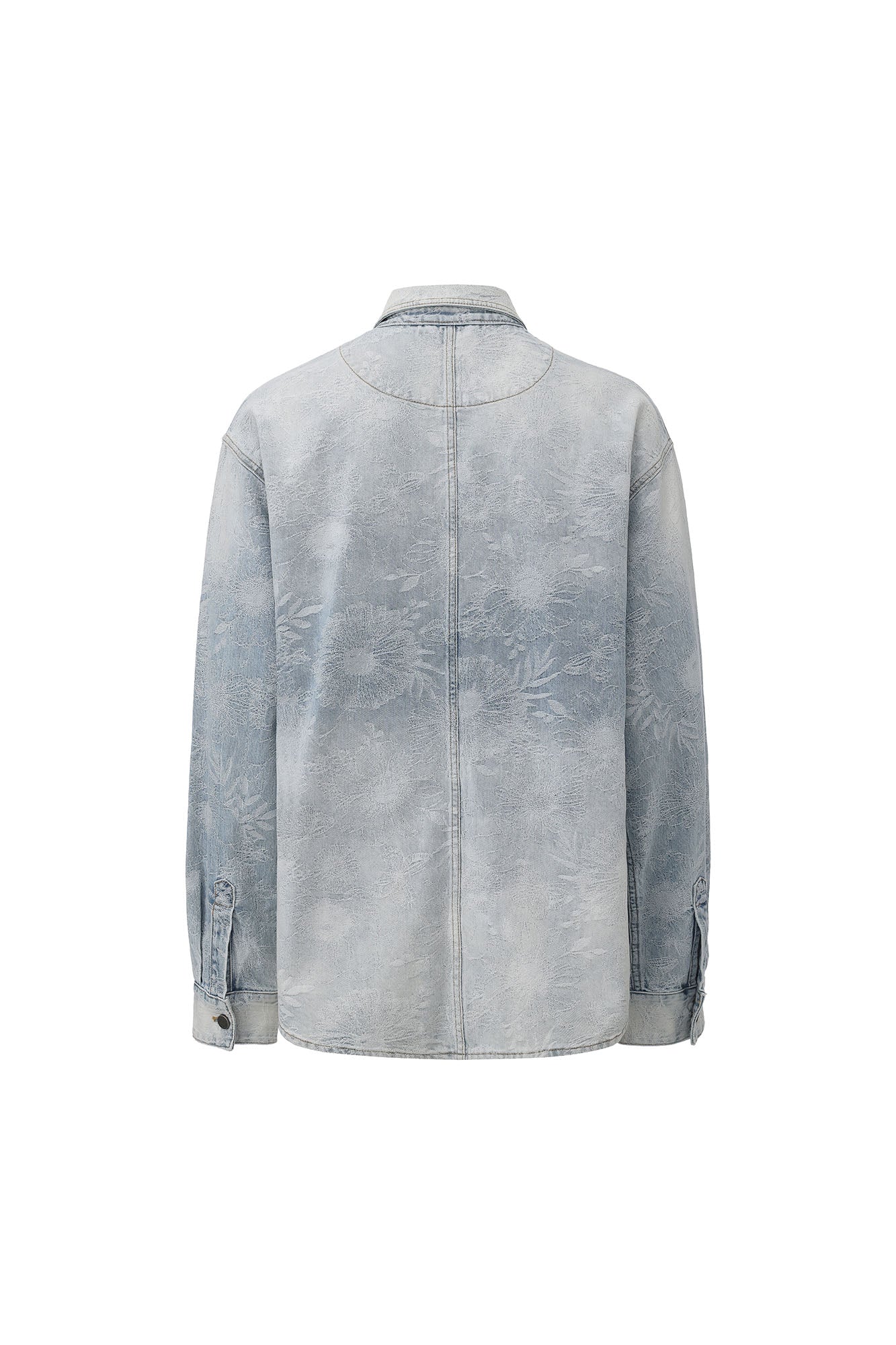 VANN VALRENCE Washed Floral Jacquard Denim Shirt-Shirt-S-Free Shipping Leatheretro