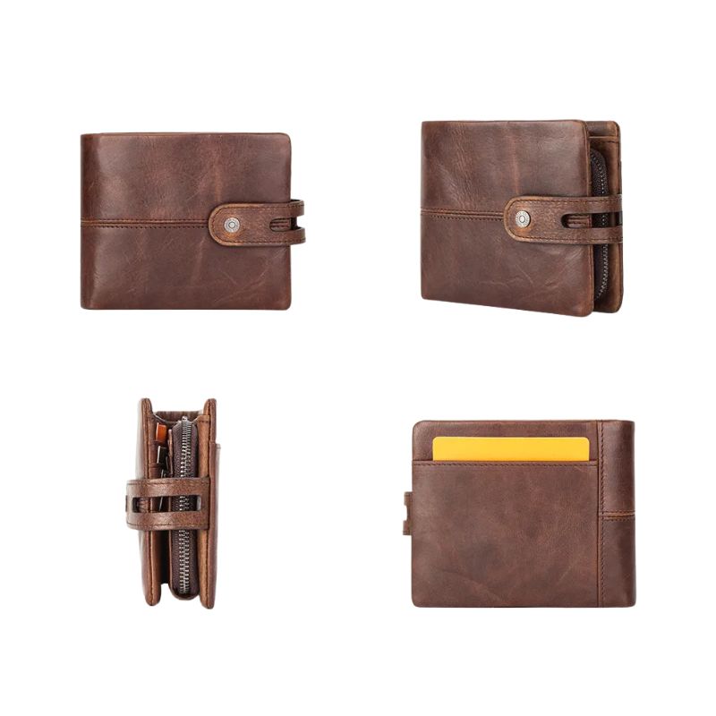 Men's Crazy Horse Leather Short Coin Purse & Wallet-Wallets & Money Clips-Coffee-Free Shipping Leatheretro