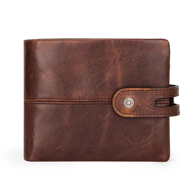 Men's Crazy Horse Leather Short Coin Purse & Wallet-Wallets & Money Clips-Coffee-Free Shipping Leatheretro