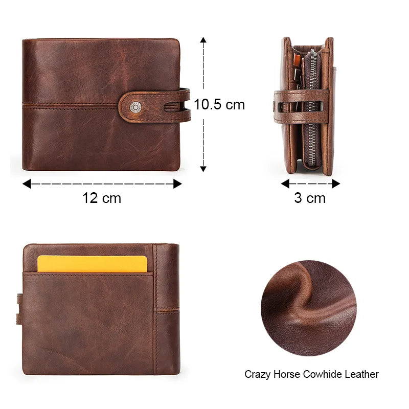 Men's Crazy Horse Leather Short Coin Purse & Wallet-Wallets & Money Clips-Coffee-Free Shipping Leatheretro