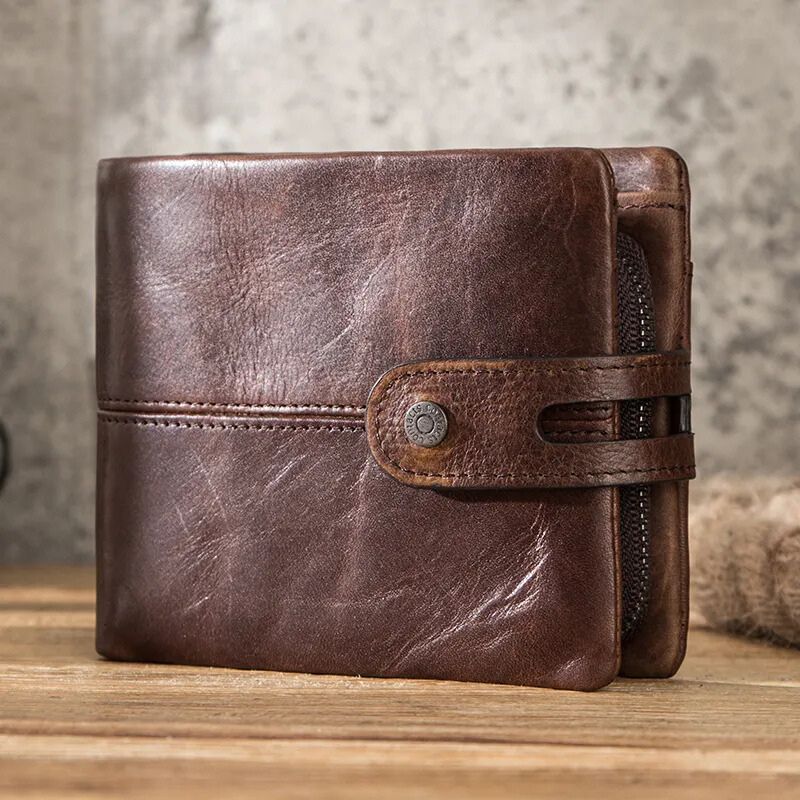 Men's Crazy Horse Leather Short Coin Purse & Wallet-Wallets & Money Clips-Coffee-Free Shipping Leatheretro