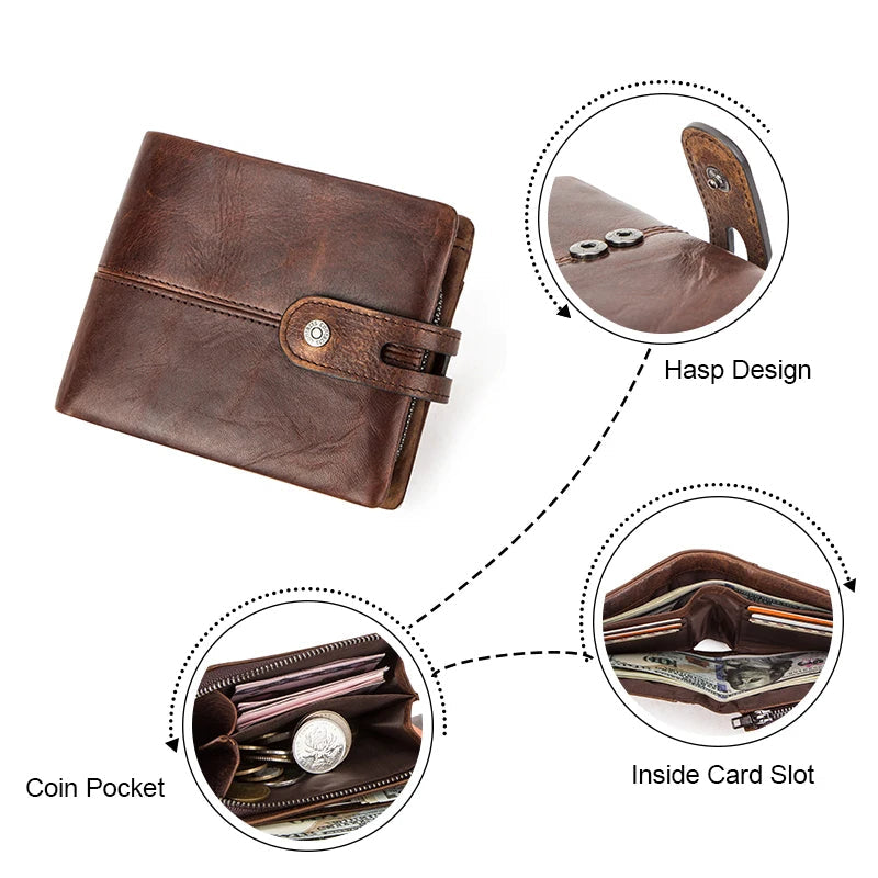 Men's Crazy Horse Leather Short Coin Purse & Wallet-Wallets & Money Clips-Coffee-Free Shipping Leatheretro