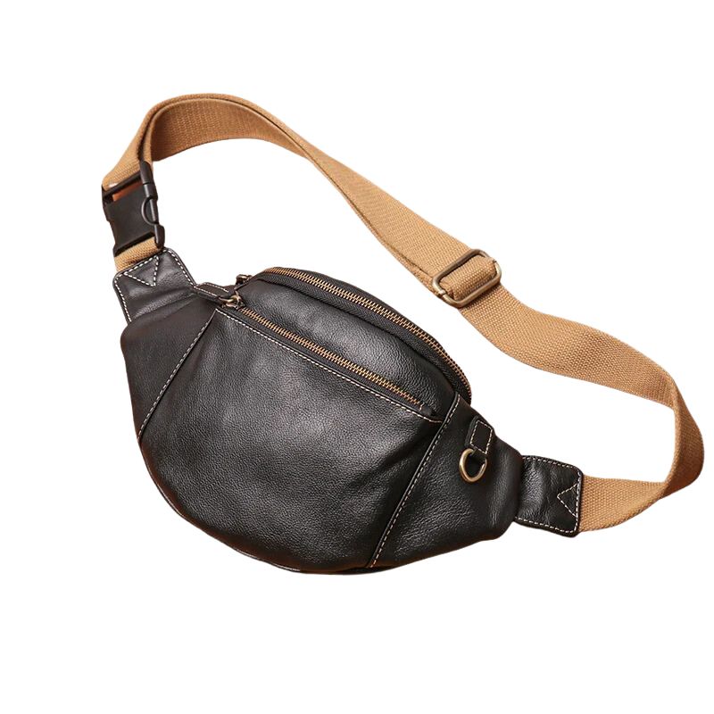 Men's Genuine Leather Chest Bag Outdoor Sports Waist Bag-Chest Bags-Black-Free Shipping Leatheretro