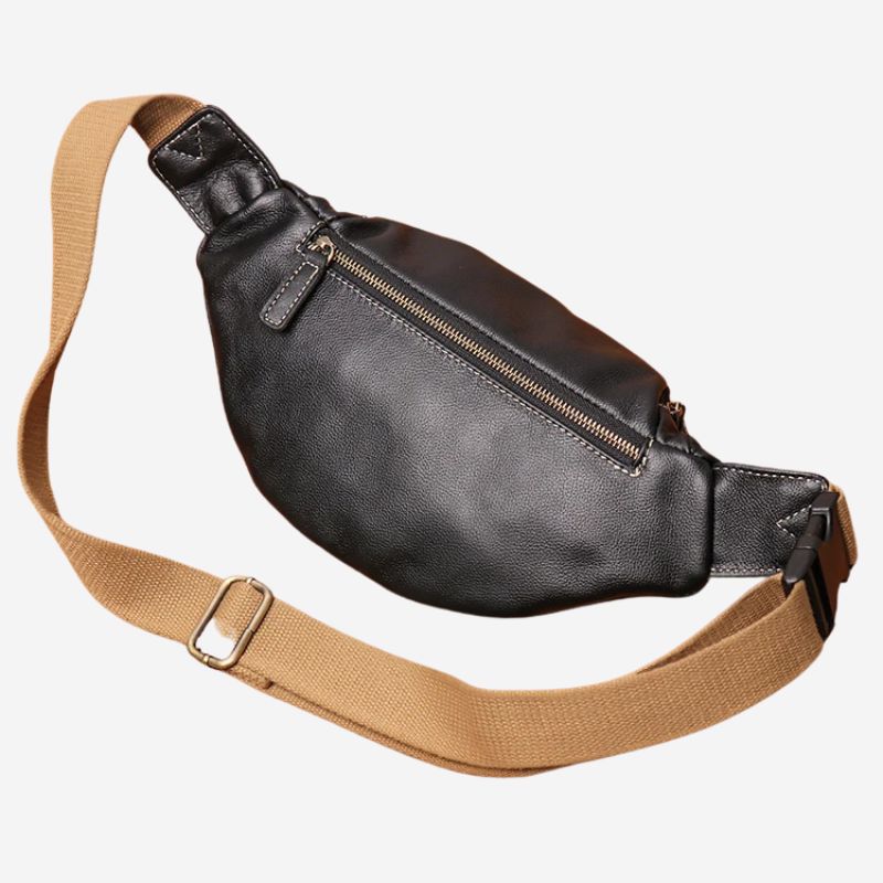 Men's Genuine Leather Chest Bag Outdoor Sports Waist Bag-Chest Bags-Black-Free Shipping Leatheretro