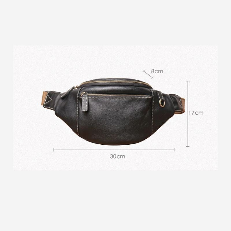 Men's Genuine Leather Chest Bag Outdoor Sports Waist Bag-Chest Bags-Black-Free Shipping Leatheretro