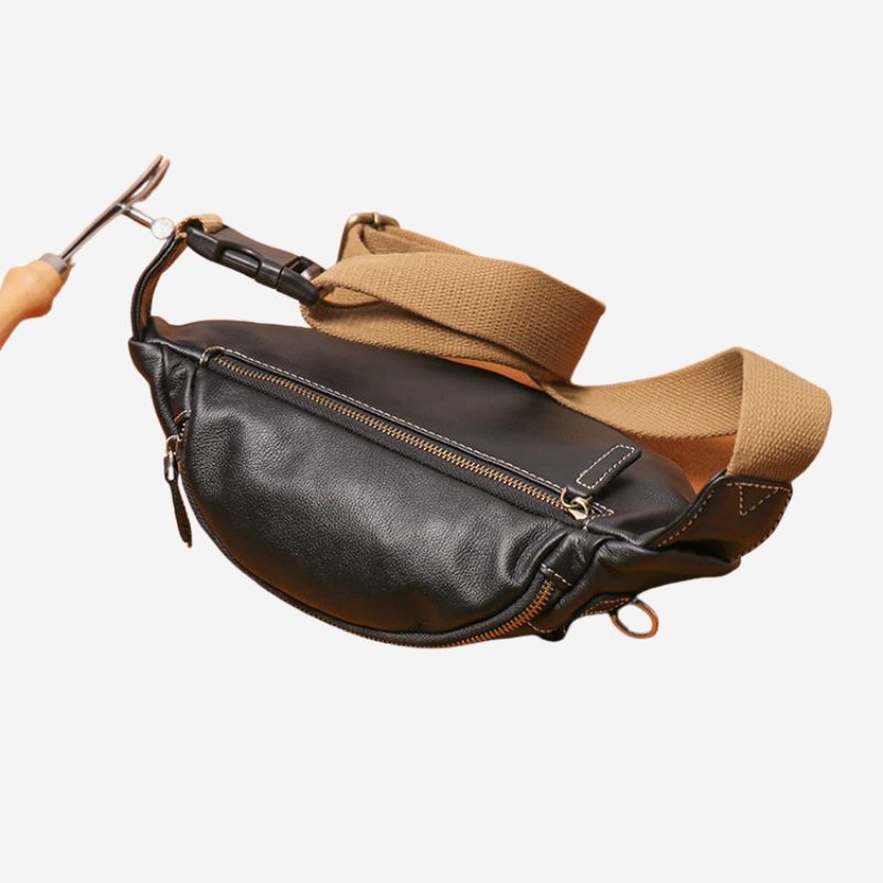 Men's Genuine Leather Chest Bag Outdoor Sports Waist Bag-Chest Bags-Black-Free Shipping Leatheretro