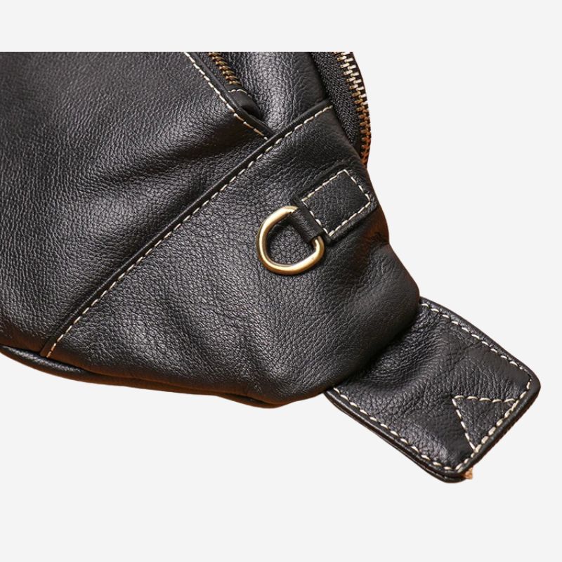 Men's Genuine Leather Chest Bag Outdoor Sports Waist Bag-Chest Bags-Black-Free Shipping Leatheretro