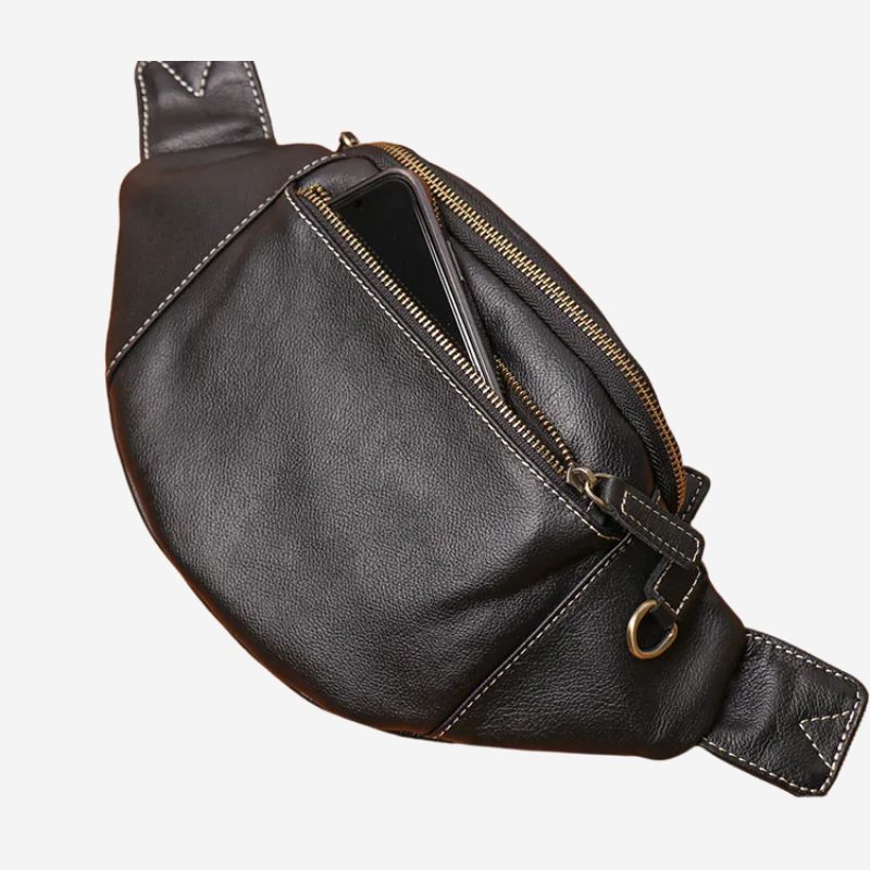 Men's Genuine Leather Chest Bag Outdoor Sports Waist Bag-Chest Bags-Black-Free Shipping Leatheretro