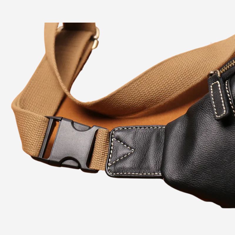 Men's Genuine Leather Chest Bag Outdoor Sports Waist Bag-Chest Bags-Black-Free Shipping Leatheretro