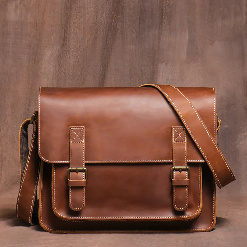 Men's Genuine Leather Crossbody Classic Cambridge Bag-Briefcase-Brown-Free Shipping Leatheretro