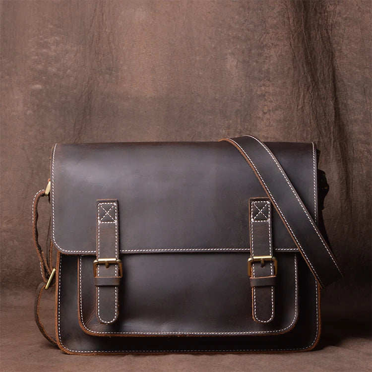 Men's Genuine Leather Crossbody Classic Cambridge Bag-Briefcase-Coffee-Free Shipping Leatheretro