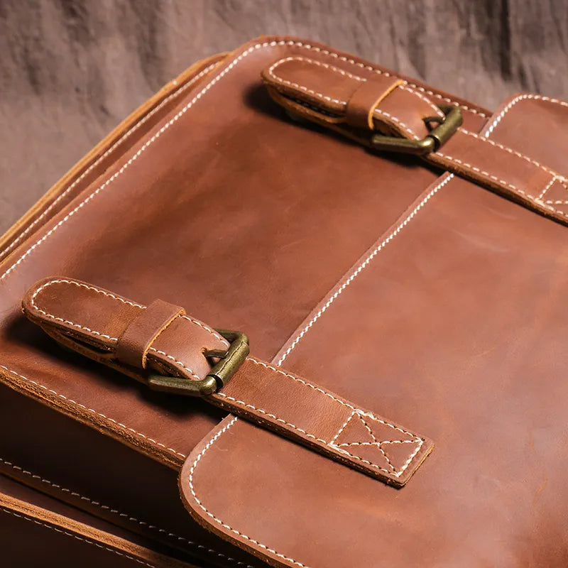 Men's Genuine Leather Crossbody Classic Cambridge Bag-Briefcase-Brown-Free Shipping Leatheretro