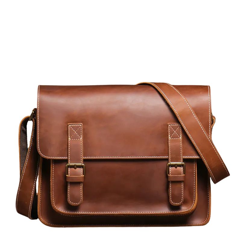Men's Genuine Leather Crossbody Classic Cambridge Bag-Briefcase-Brown-Free Shipping Leatheretro