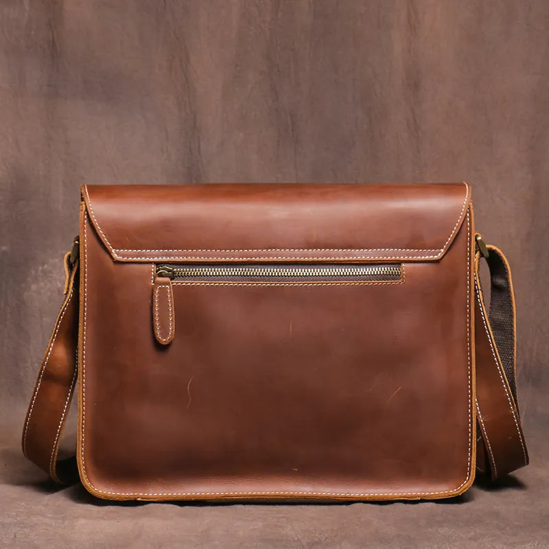 Men's Genuine Leather Crossbody Classic Cambridge Bag-Briefcase-Brown-Free Shipping Leatheretro