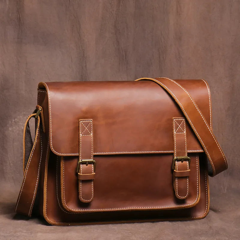 Men's Genuine Leather Crossbody Classic Cambridge Bag-Briefcase-Brown-Free Shipping Leatheretro