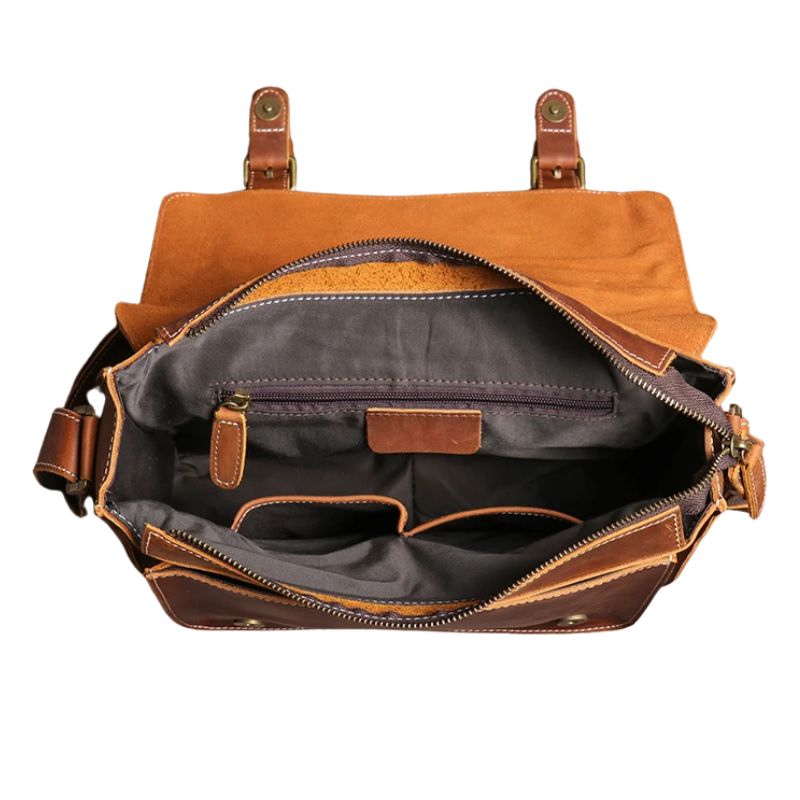Men's Genuine Leather Crossbody Classic Cambridge Bag-Briefcase-Brown-Free Shipping Leatheretro