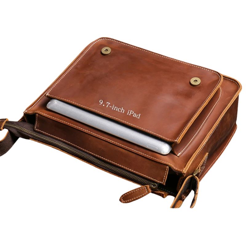 Men's Genuine Leather Crossbody Classic Cambridge Bag-Briefcase-Brown-Free Shipping Leatheretro