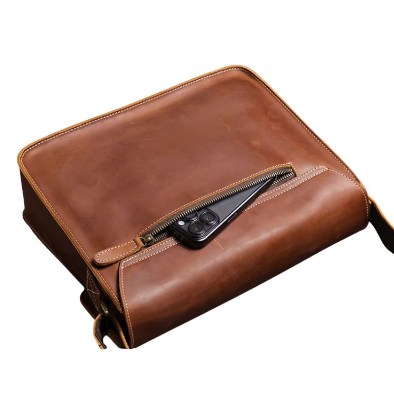 Men's Genuine Leather Crossbody Classic Cambridge Bag-Briefcase-Brown-Free Shipping Leatheretro