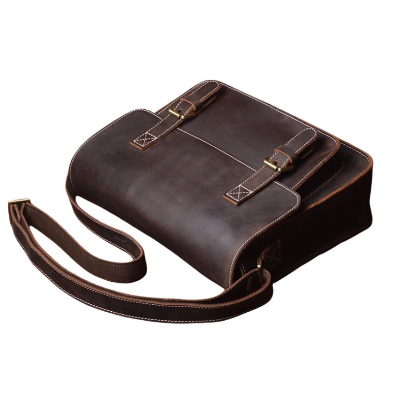 Men's Genuine Leather Crossbody Classic Cambridge Bag-Briefcase-Brown-Free Shipping Leatheretro