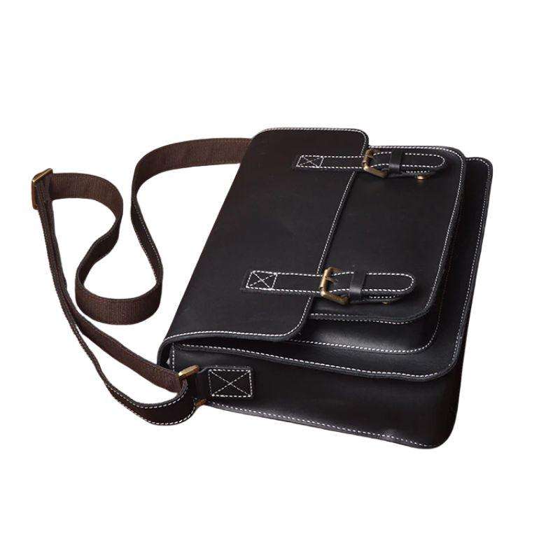 Men's Genuine Leather Crossbody Classic Cambridge Bag-Briefcase-Brown-Free Shipping Leatheretro