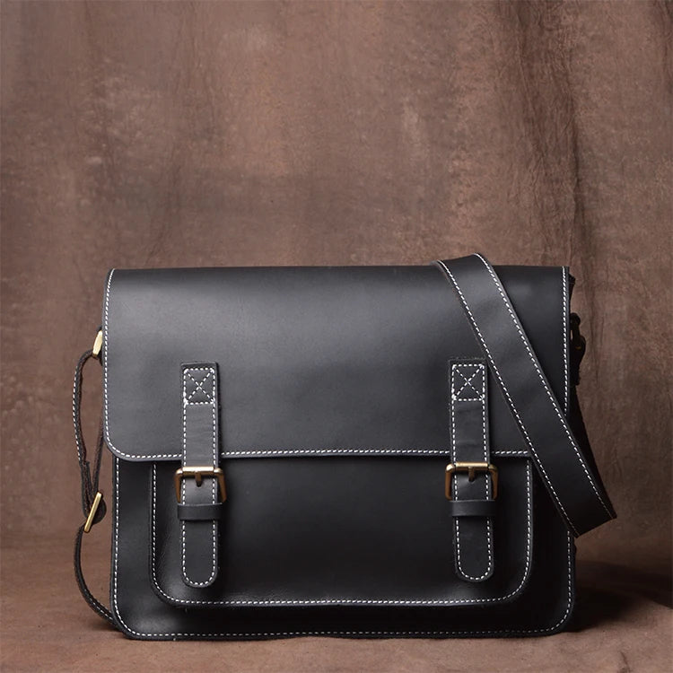 Men's Genuine Leather Crossbody Classic Cambridge Bag-Briefcase-Black-Free Shipping Leatheretro