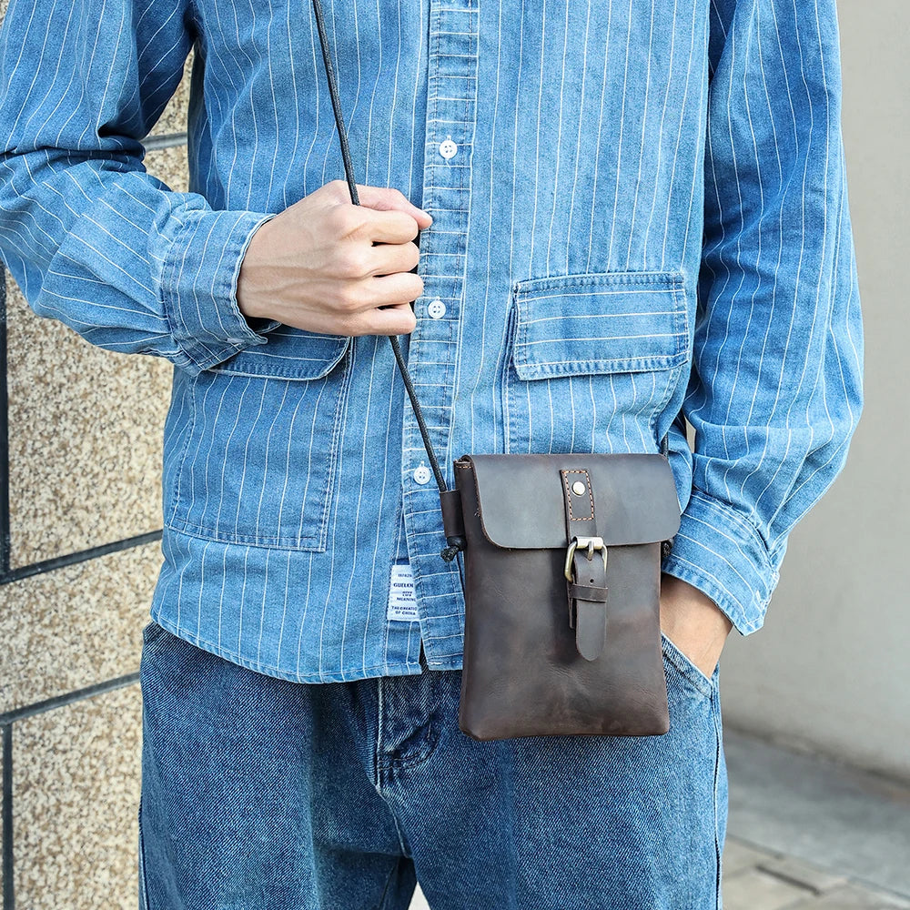 Men's Genuine Leather Small Messenger Bag-Messenger Bag-Coffee-Free Shipping Leatheretro