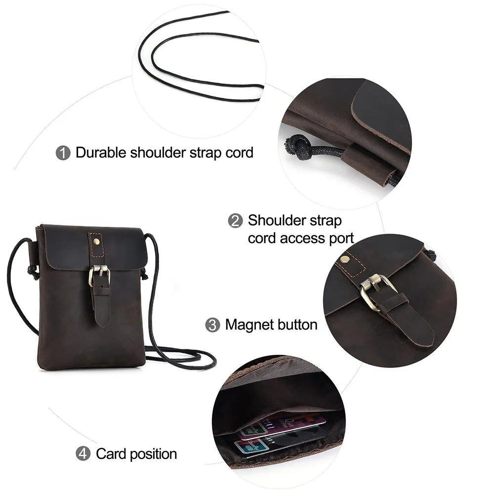 Men's Genuine Leather Small Messenger Bag-Messenger Bag-Coffee-Free Shipping Leatheretro