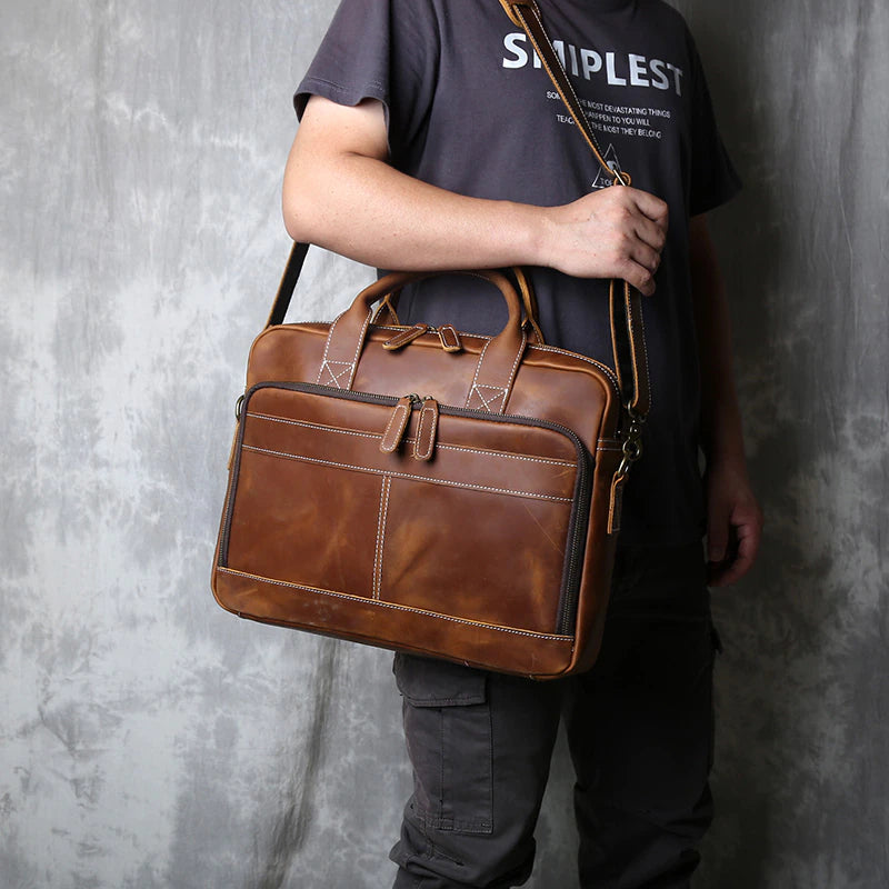 Men's Genuine Leather Vintage Briefcase-Briefcase-Dark Brown-Free Shipping Leatheretro