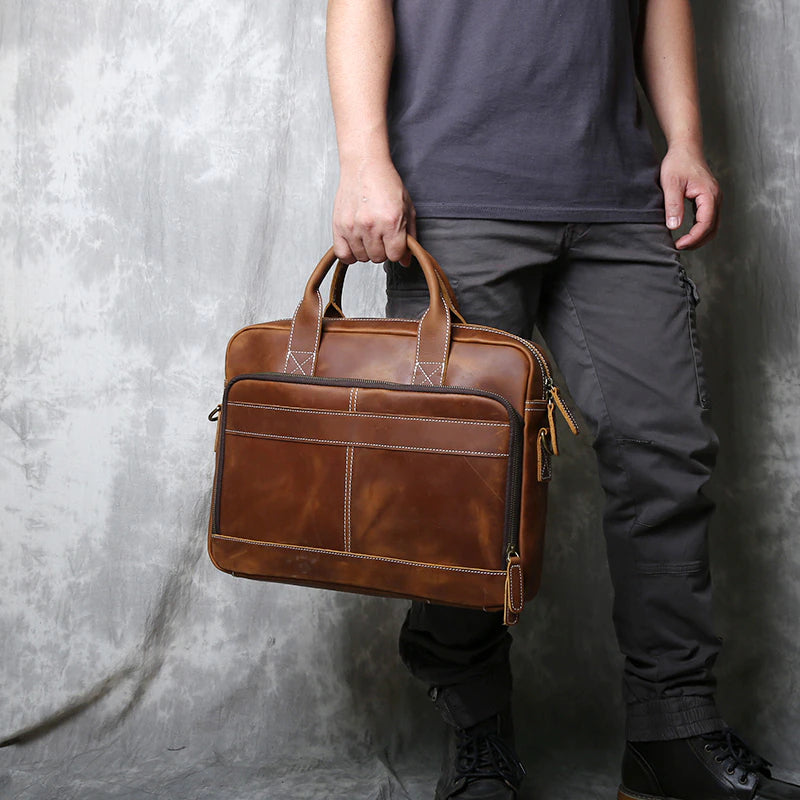 Men's Genuine Leather Vintage Briefcase-Briefcase-Dark Brown-Free Shipping Leatheretro