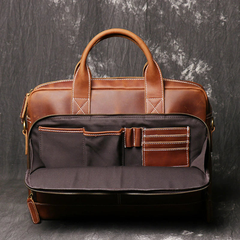 Men's Genuine Leather Vintage Briefcase-Briefcase-Dark Brown-Free Shipping Leatheretro