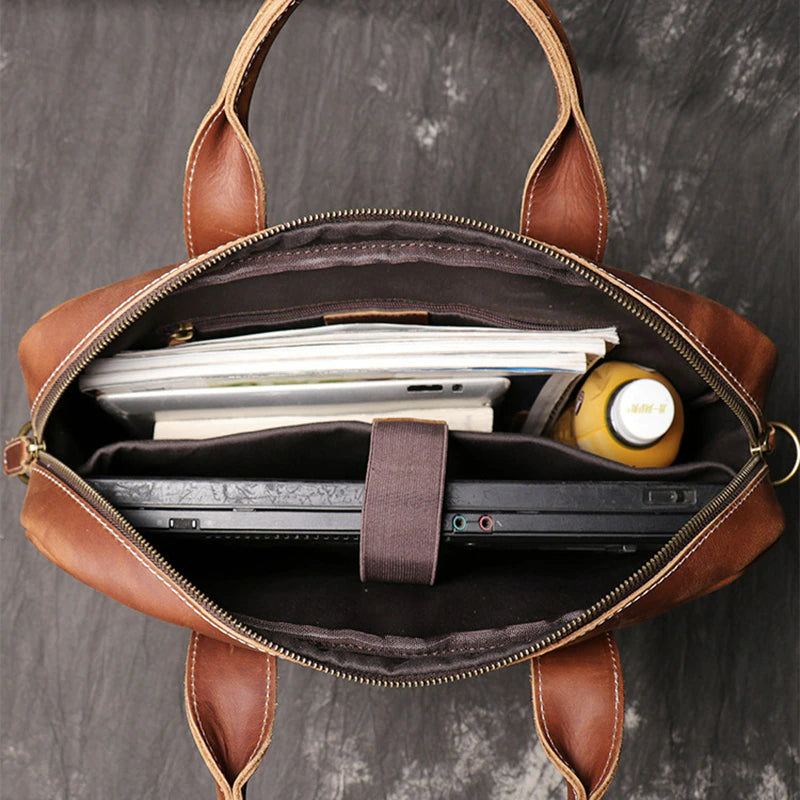 Men's Genuine Leather Vintage Briefcase-Briefcase-Dark Brown-Free Shipping Leatheretro