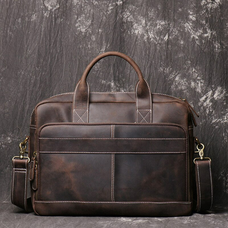 Men's Genuine Leather Vintage Briefcase-Briefcase-Dark Brown-Free Shipping Leatheretro