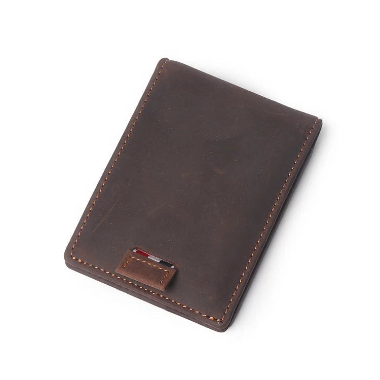 Men’s Slim Leather Card Holder Wallet – Genuine Cowhide with Dollar Clip-Wallets & Money Clips-Coffee-Free Shipping Leatheretro