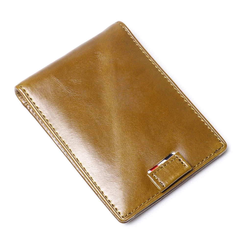 Men’s Slim Leather Card Holder Wallet – Genuine Cowhide with Dollar Clip-Wallets & Money Clips-Olive Green-Free Shipping Leatheretro