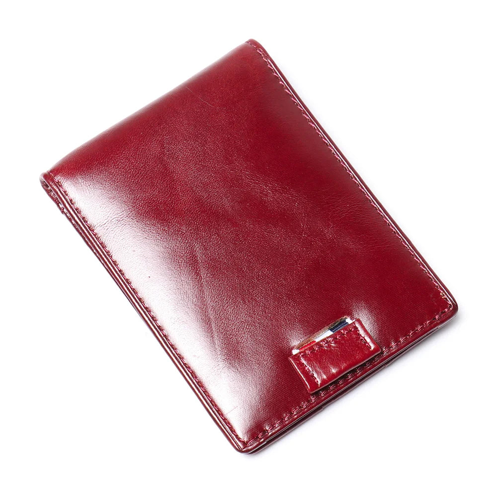 Men’s Slim Leather Card Holder Wallet – Genuine Cowhide with Dollar Clip-Wallets & Money Clips-Red-Free Shipping Leatheretro