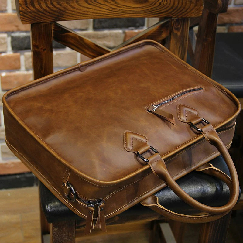 Men's Vintage Leather Briefcase Shoulder Bag-Briefcase-Brown-Free Shipping Leatheretro
