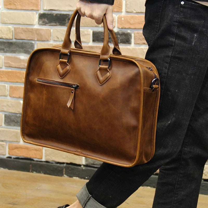Men's Vintage Leather Briefcase Shoulder Bag-Briefcase-Brown-Free Shipping Leatheretro