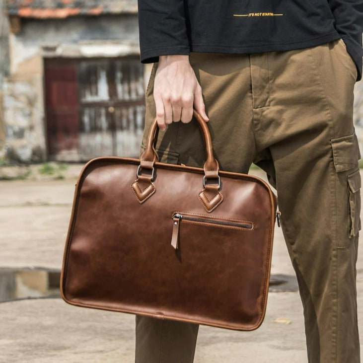Men's Vintage Leather Briefcase Shoulder Bag-Briefcase-Brown-Free Shipping Leatheretro