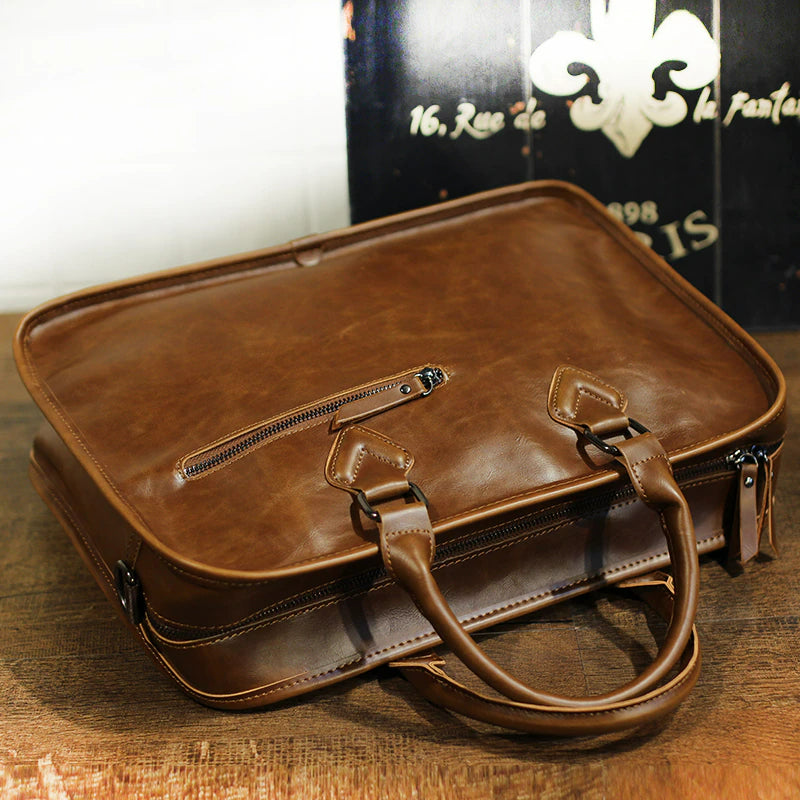 Men's Vintage Leather Briefcase Shoulder Bag-Briefcase-Brown-Free Shipping Leatheretro