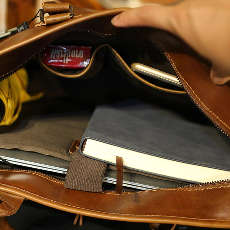 Men's Vintage Leather Briefcase Shoulder Bag-Briefcase-Brown-Free Shipping Leatheretro