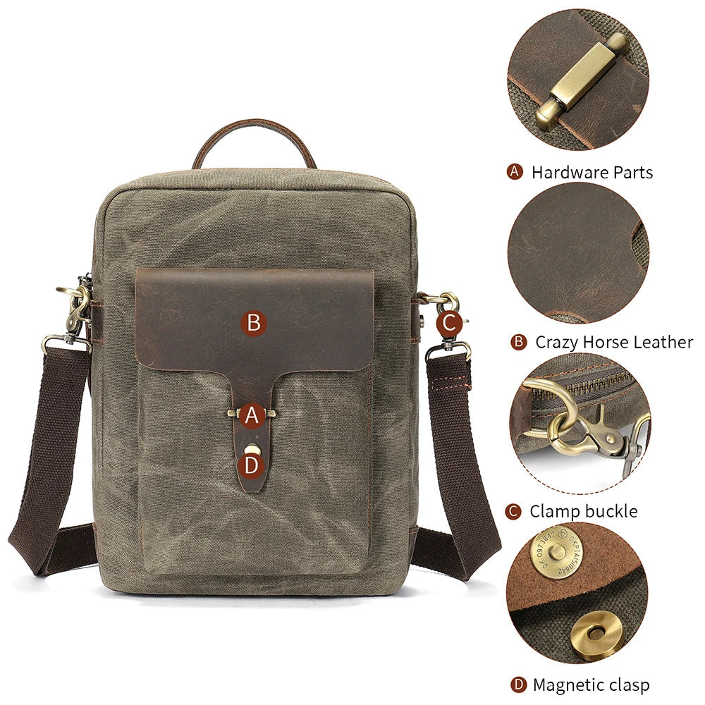 Men's Washed Canvas Crossbody Bag-Messenger Bag-Army Green-Free Shipping Leatheretro
