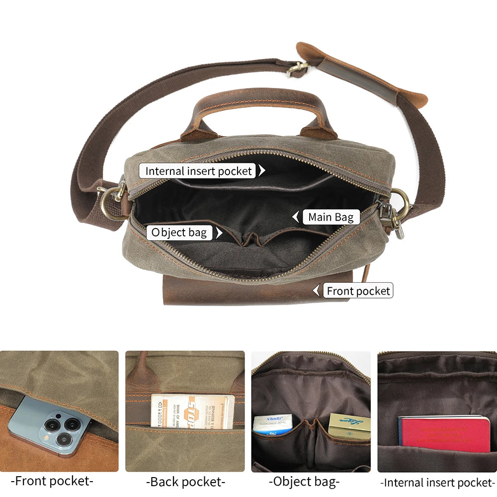 Men's Washed Canvas Crossbody Bag-Messenger Bag-Army Green-Free Shipping Leatheretro