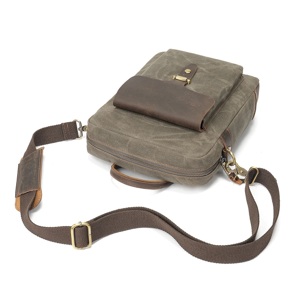 Men's Washed Canvas Crossbody Bag-Messenger Bag-Army Green-Free Shipping Leatheretro