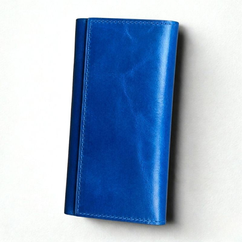 Men's Vintage Pull-Up Leather Long Wallet - Large Capacity Cowhide Clutch-Wallets & Money Clips-Brilliant Blue-Free Shipping Leatheretro