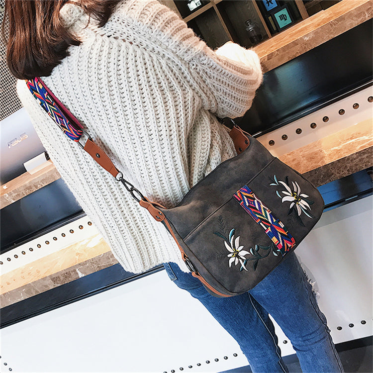 Multifunction Shoulder Embroidery Handbag-Handbags-Black-Free Shipping Leatheretro