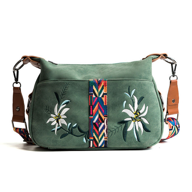 Multifunction Shoulder Embroidery Handbag-Handbags-Green-Free Shipping Leatheretro