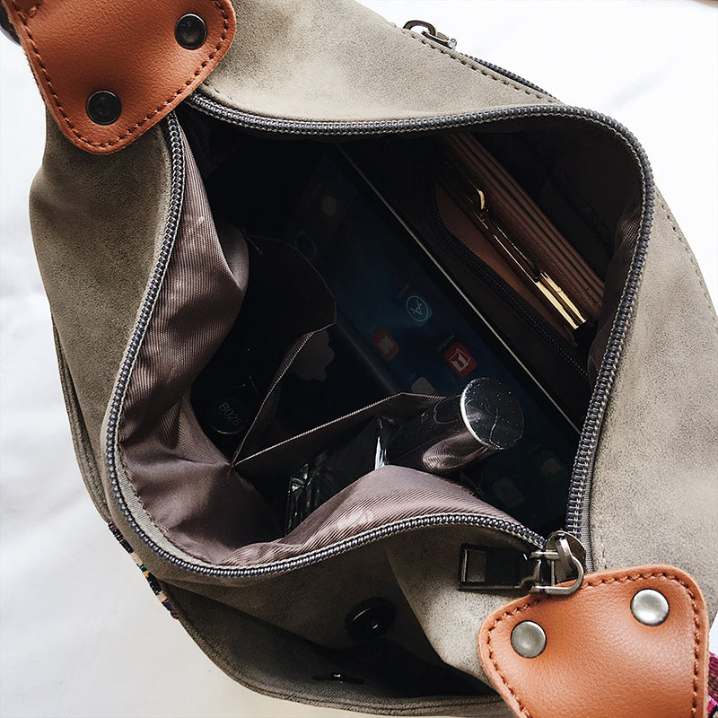 Multifunction Shoulder Embroidery Handbag-Handbags-Black-Free Shipping Leatheretro